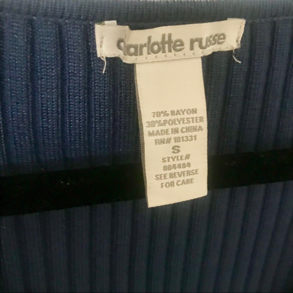 Blue Knit Ribbed Wrap Bodycon Dress - Picture 4 of 4